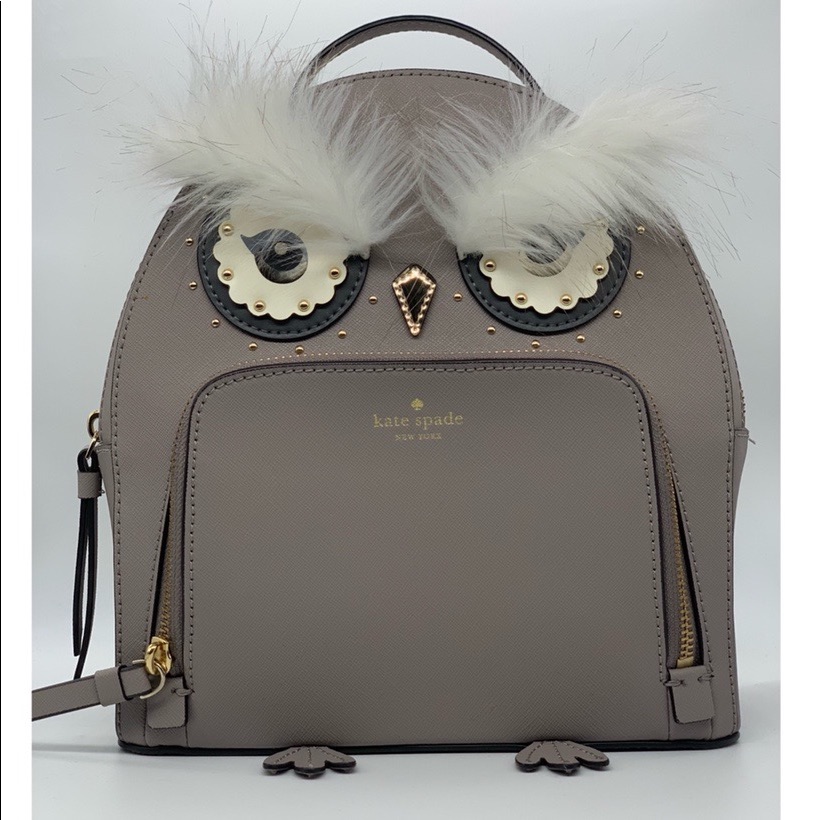Kate Spade Leather Owl Tomi Star Bright Backpack Bag In Cityscape/Grey